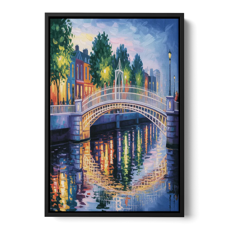 Ha'penny Bridge Views Front - Black Canvas Wall Art