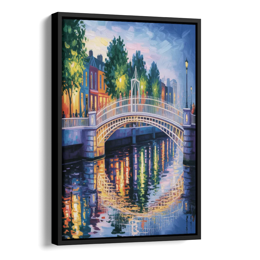 Ha'penny Bridge Views Side - Black Canvas Wall Art