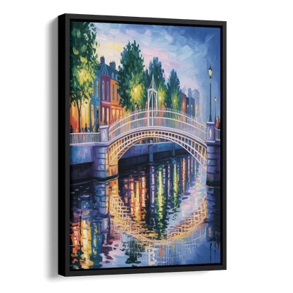 Ha'penny Bridge Views Side - Black Canvas Wall Art
