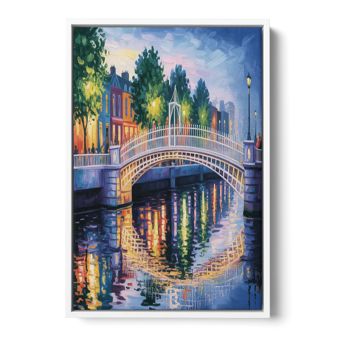 Ha'penny Bridge Views Front - White Canvas Wall Art