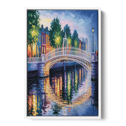 Ha'penny Bridge Views Front - White Canvas Wall Art