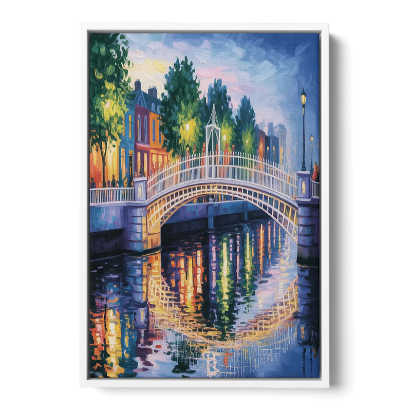 Ha'penny Bridge Views Front - White Canvas Wall Art