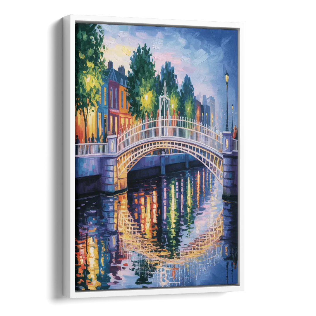 Ha'penny Bridge Views Side - White Canvas Wall Art
