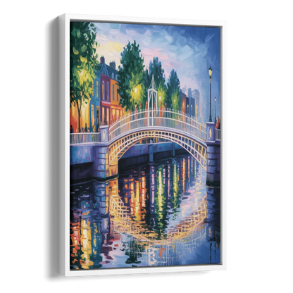 Ha'penny Bridge Views Side - White Canvas Wall Art