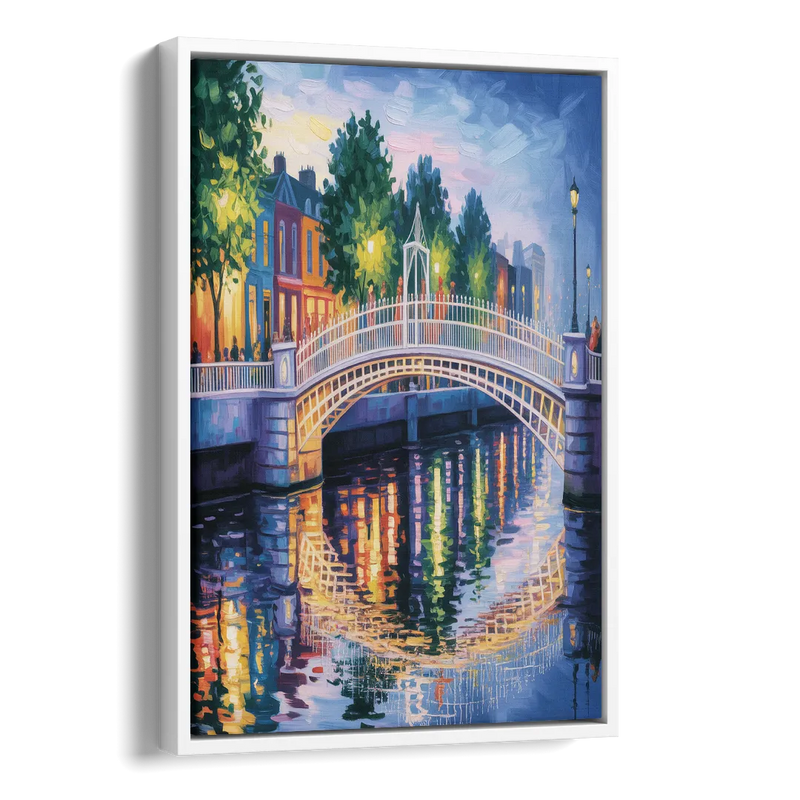 Ha'penny Bridge Views Side - White Canvas Wall Art