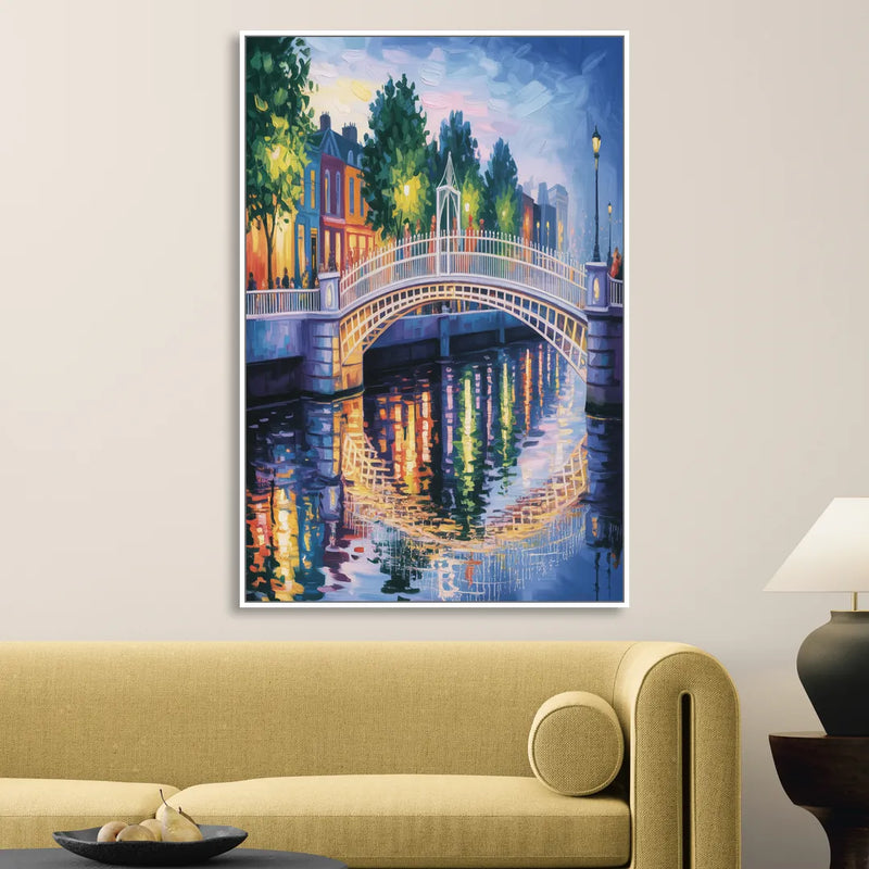 Ha'penny Bridge Views Living Room - White Canvas Wall Art