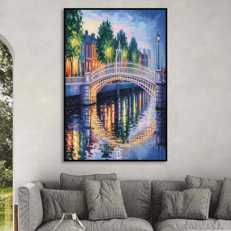 Ha'penny Bridge Views Living Room - Black Canvas Wall Art