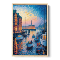 Harbor Lights - Oak Framed Canvas Wall Art - Front