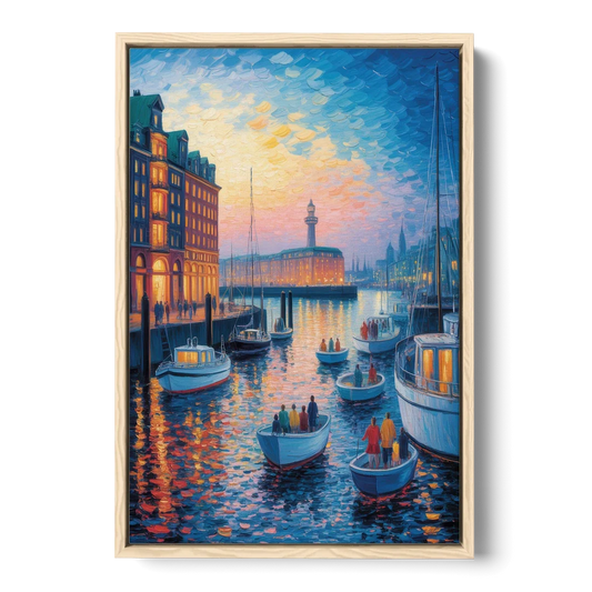 Harbor Lights - Oak Framed Canvas Wall Art - Front
