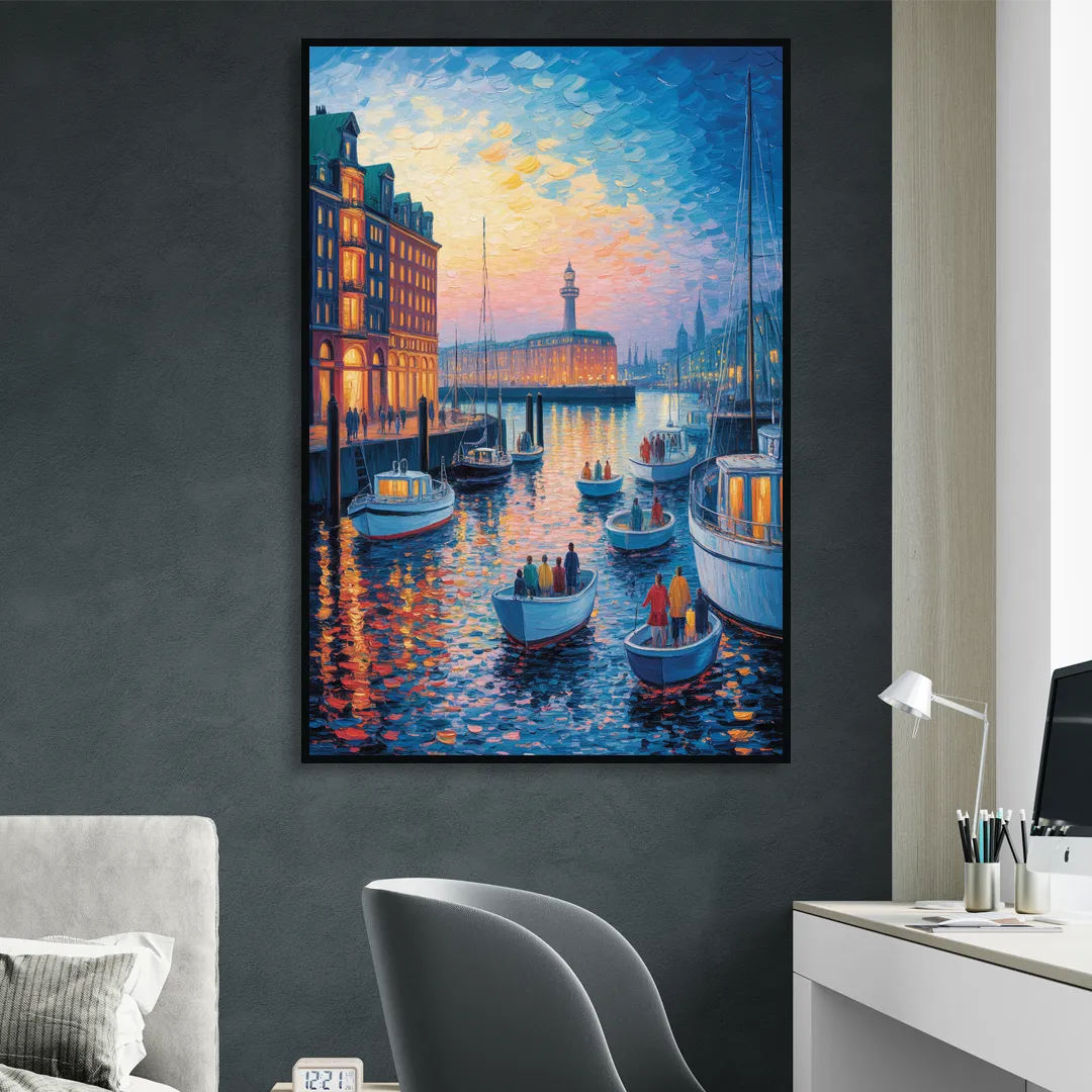 Harbor Lights Living Room - Black Canvas Wall Art