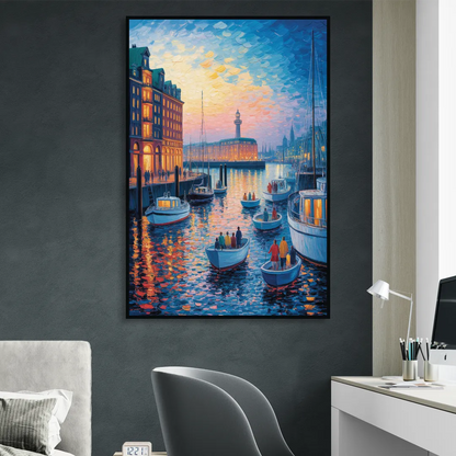 Harbor Lights Living Room - Black Canvas Wall Art