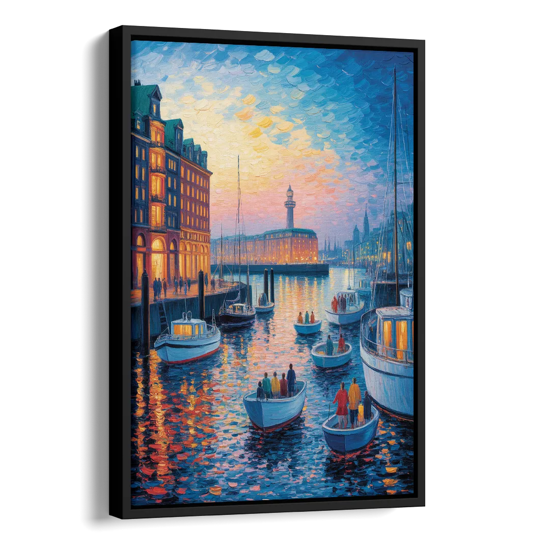 Harbor Lights Side - Black Canvas Wall Art
