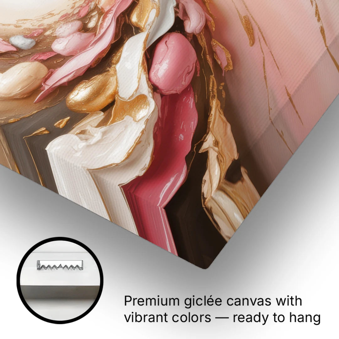 Harmonic Elegance Pink and Gold Abstract - Canvas Wall Art - Gallery Wrap Corner