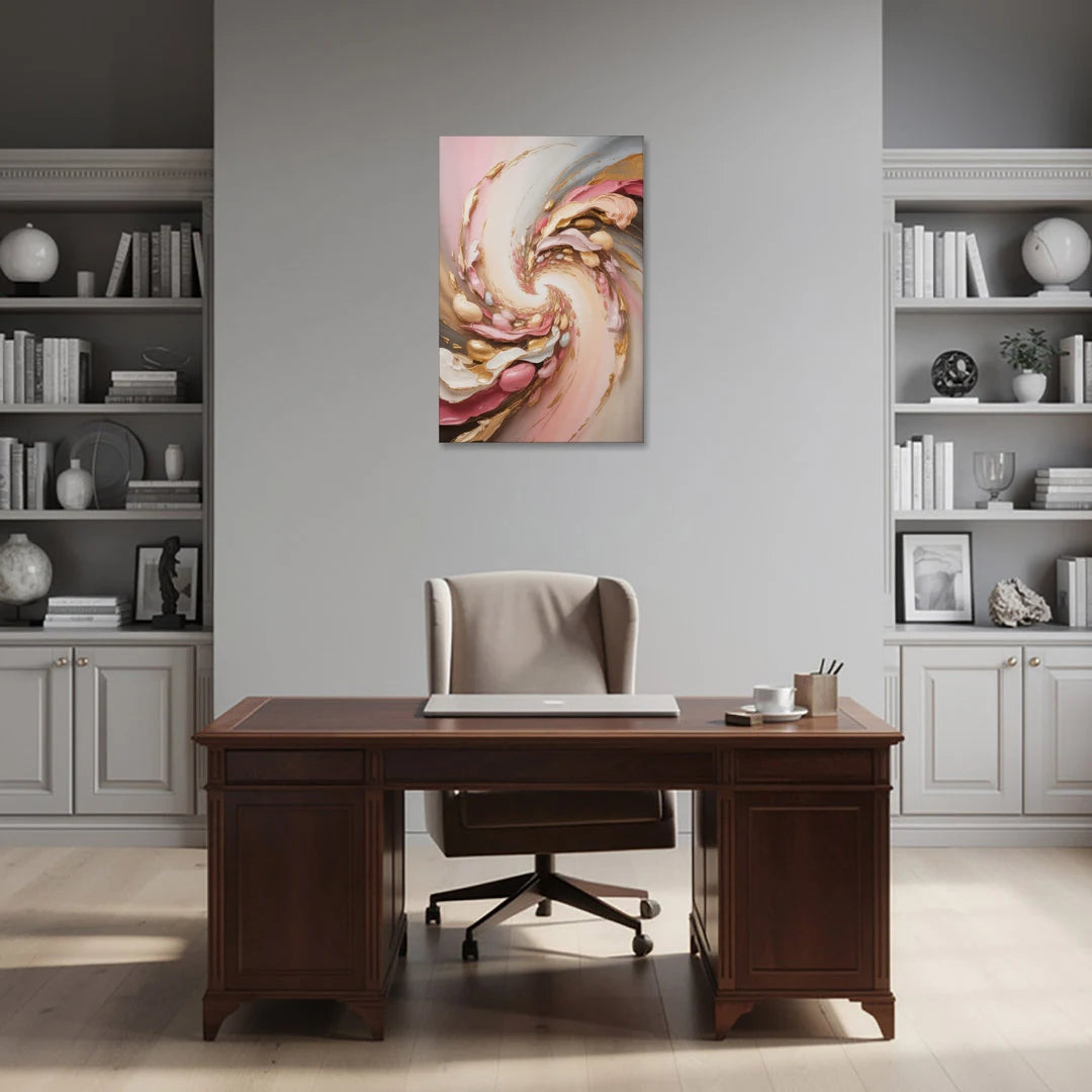 Harmonic Elegance Pink and Gold Abstract - Canvas Wall Art - Office - 24x36