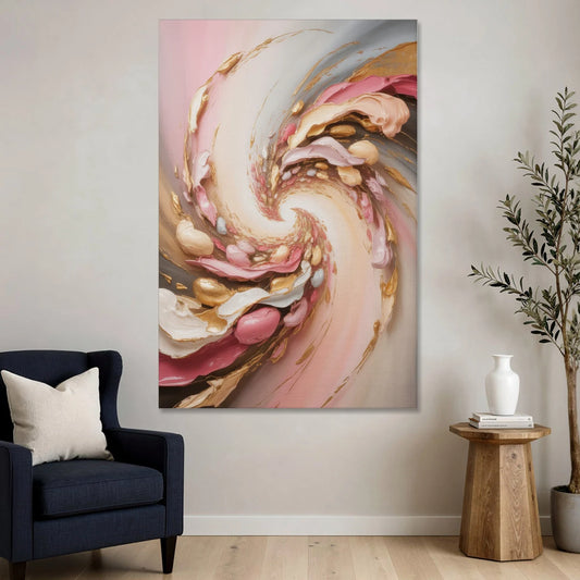 Harmonic Elegance Pink and Gold Abstract - Canvas Wall Art - Sofa - 40x60