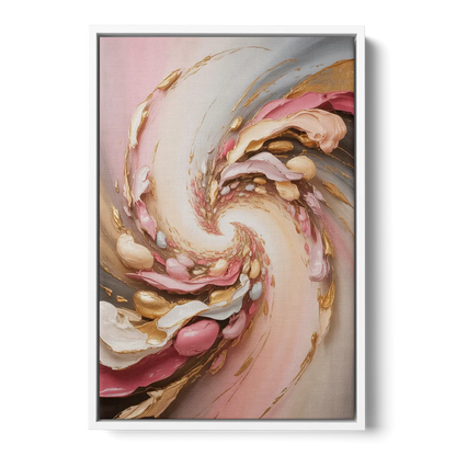 Harmonic Elegance Pink and Gold Abstract Front - White Canvas Wall Art