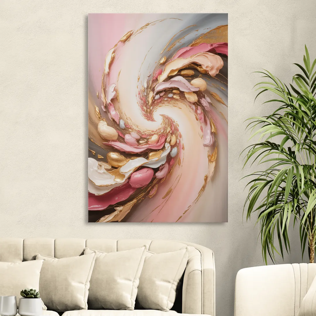 Harmonic Elegance Pink and Gold Abstract Sitting Room - Canvas Wall Art