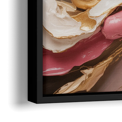 Harmonic Elegance Pink and Gold Abstract - Close-Up Black Frame Canvas