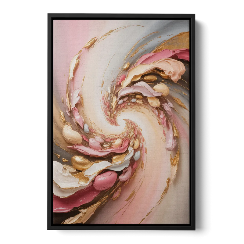 Harmonic Elegance Pink and Gold Abstract Front - Black Canvas Wall Art