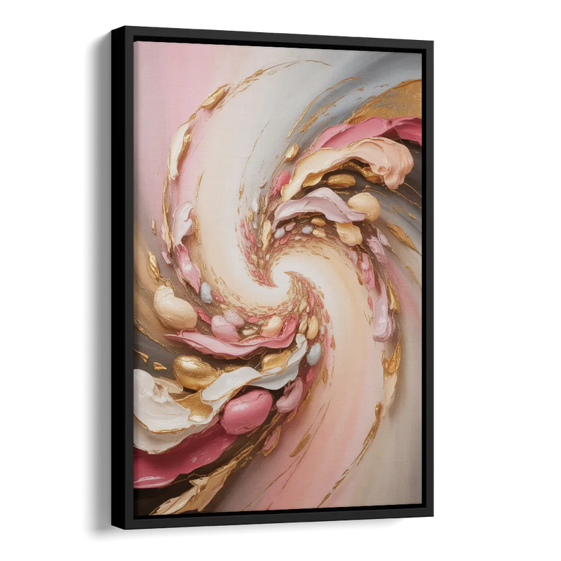 Harmonic Elegance Pink and Gold Abstract Side - Black Canvas Wall Art
