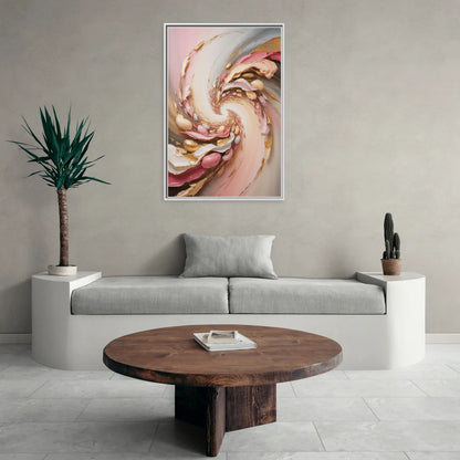 Harmonic Elegance Pink and Gold Abstract - Living Room White Frame Canvas