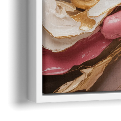 Harmonic Elegance Pink and Gold Abstract - Close-Up White Frame Canvas