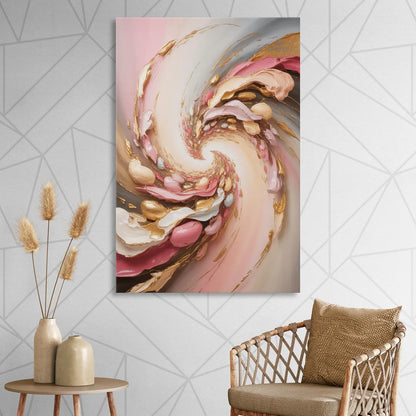 Harmonic Elegance Pink and Gold Abstract Living Room - Canvas Wall Art