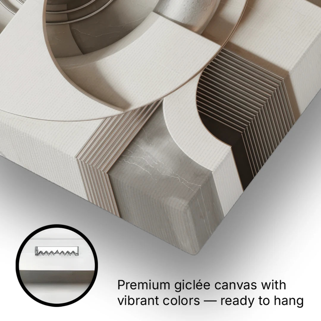 Harmonious Circles Grey and White Abstract - Canvas Wall Art - Gallery Wrap Corner