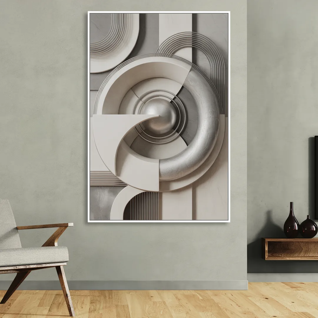 Harmonious Circles Grey and White Abstract Sitting Room - White Canvas Wall Art