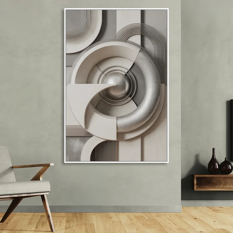 Harmonious Circles Grey and White Abstract Sitting Room - White Canvas Wall Art