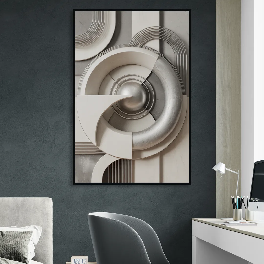 Harmonious Circles Grey and White Abstract Sitting Room - Black Canvas Wall Art
