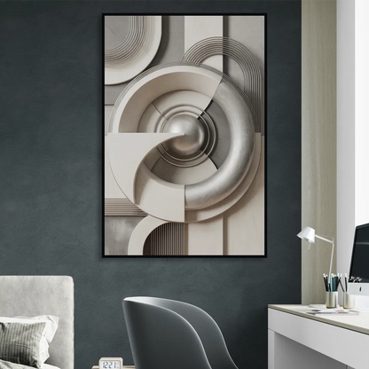 Harmonious Circles Grey and White Abstract Sitting Room - Black Canvas Wall Art