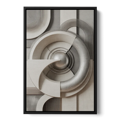 Harmonious Circles Grey and White Abstract - Black Frame Canvas