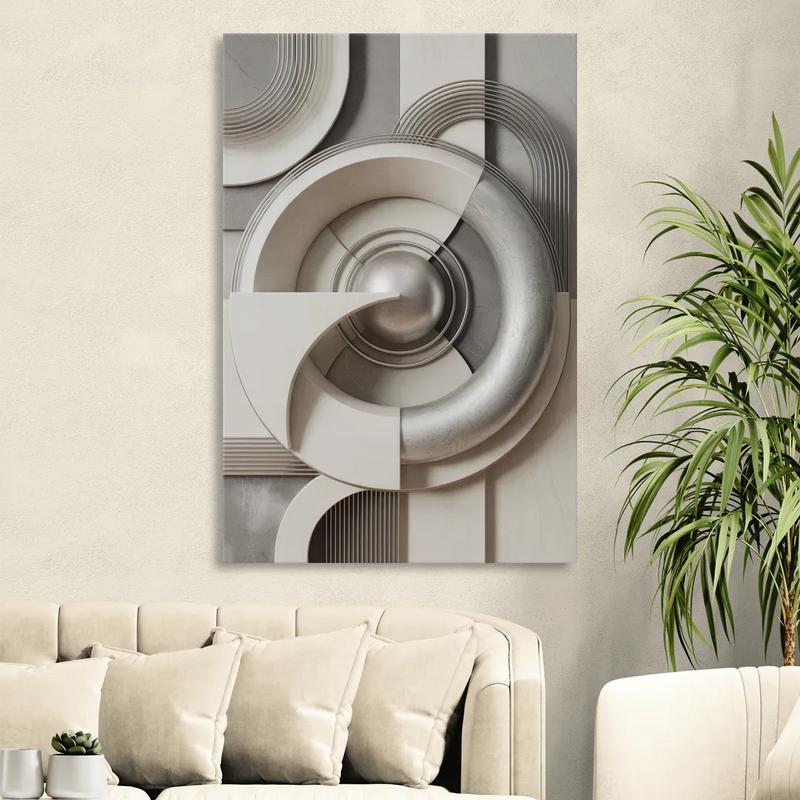 Harmonious Circles Grey and White Abstract Living Room - Canvas Wall Art