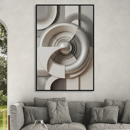 Harmonious Circles Grey and White Abstract Living Room - Black Canvas Wall Art
