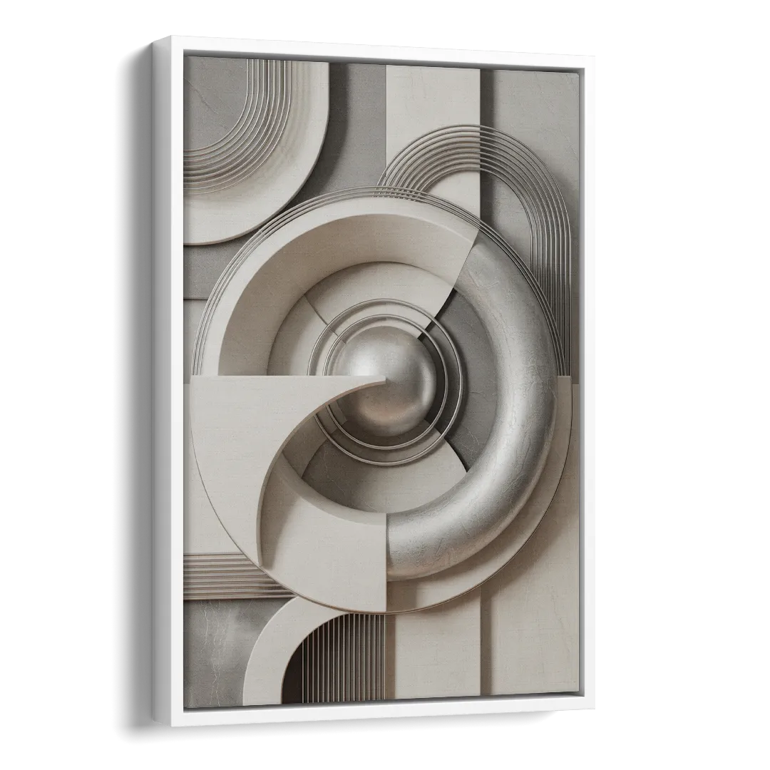 Harmonious Circles Grey and White Abstract Side - White Canvas Wall Art