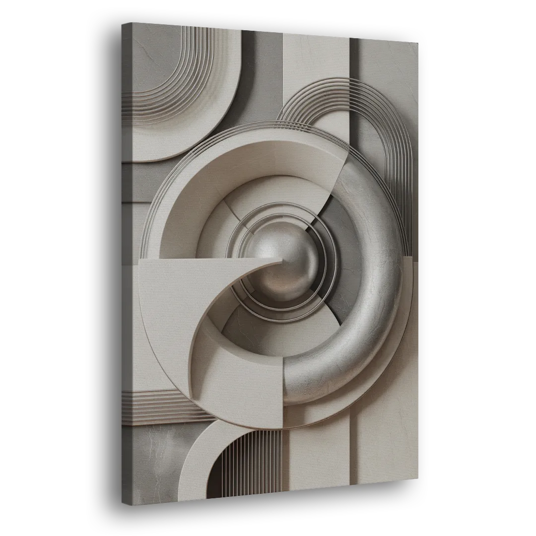 Harmonious Circles Grey and White Abstract Side - Canvas Wall Art