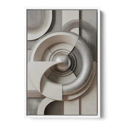 Harmonious Circles Grey and White Abstract - White Frame Canvas