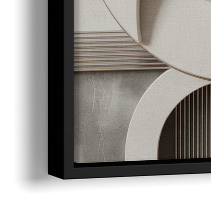 Harmonious Circles Grey and White Abstract - Close-Up Black Frame Canvas