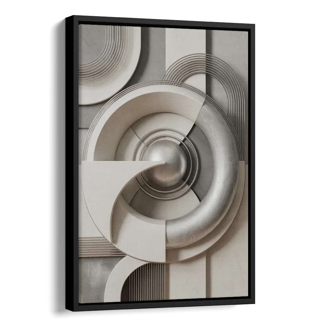 Harmonious Circles Grey and White Abstract Side - Black Canvas Wall Art