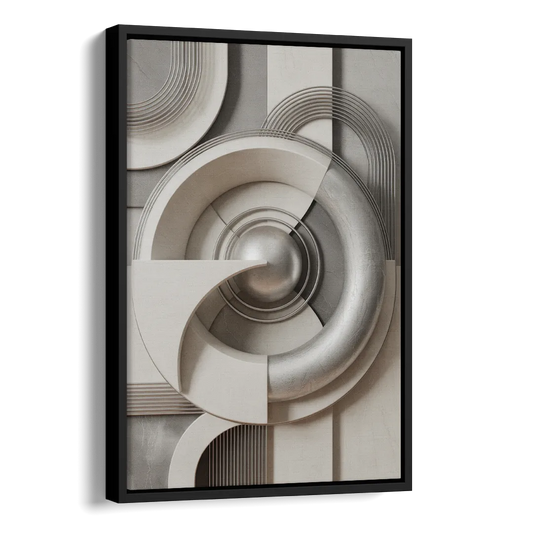 Harmonious Circles Grey and White Abstract Side - Black Canvas Wall Art