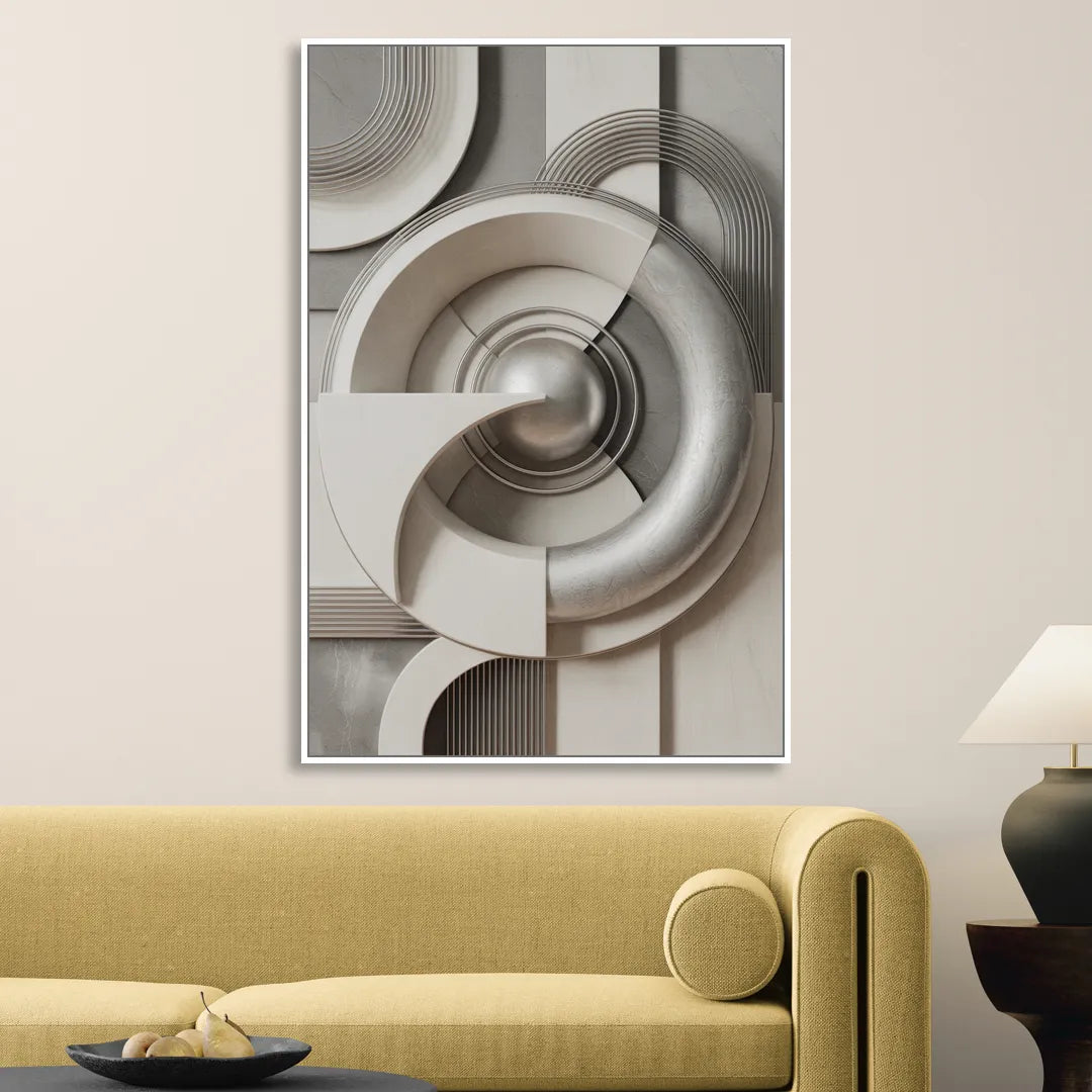 Harmonious Circles Grey and White Abstract Living Room - White Canvas Wall Art