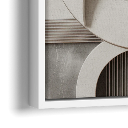 Harmonious Circles Grey and White Abstract - Close-Up White Frame Canvas