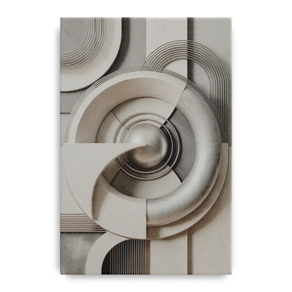 Harmonious Circles Grey and White Abstract Front - Canvas Wall Art