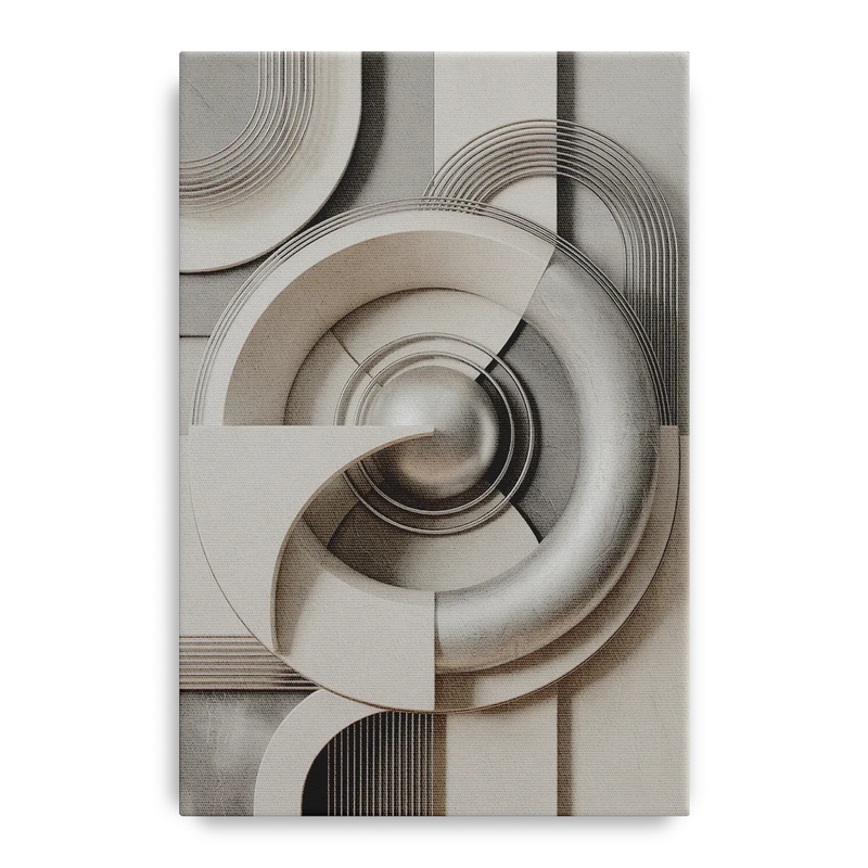 Harmonious Circles Grey and White Abstract Front - Canvas Wall Art