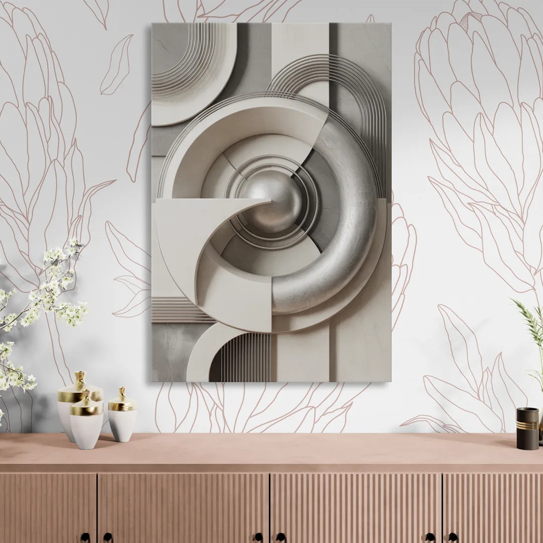 Harmonious Circles Grey and White Abstract Sitting Room - Canvas Wall Art