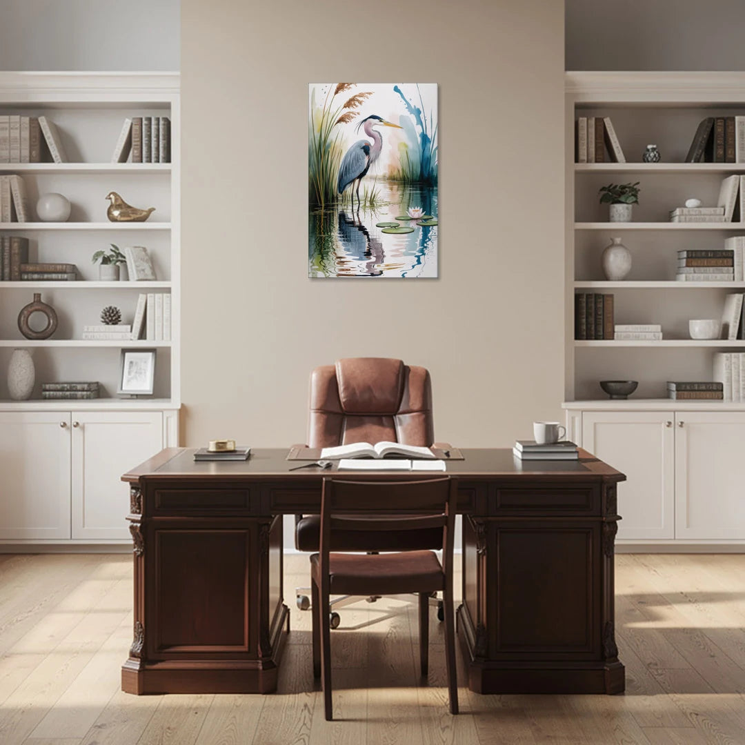 Harmonious Heron Habitat - Canvas Wall Art - Office - 24x36
