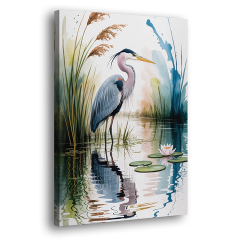 Harmonious Heron Habitat - Canvas Wall Art - Side