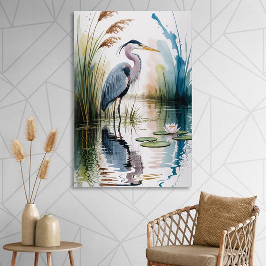 Harmonious Heron Habitat Living Room - Canvas Wall Art