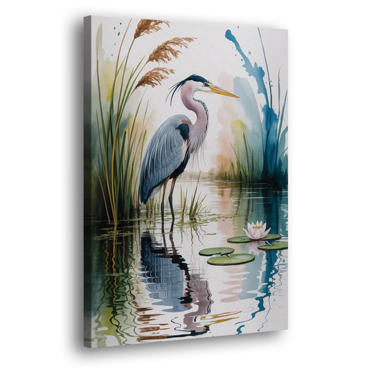 Harmonious Heron Habitat Side - Canvas Wall Art